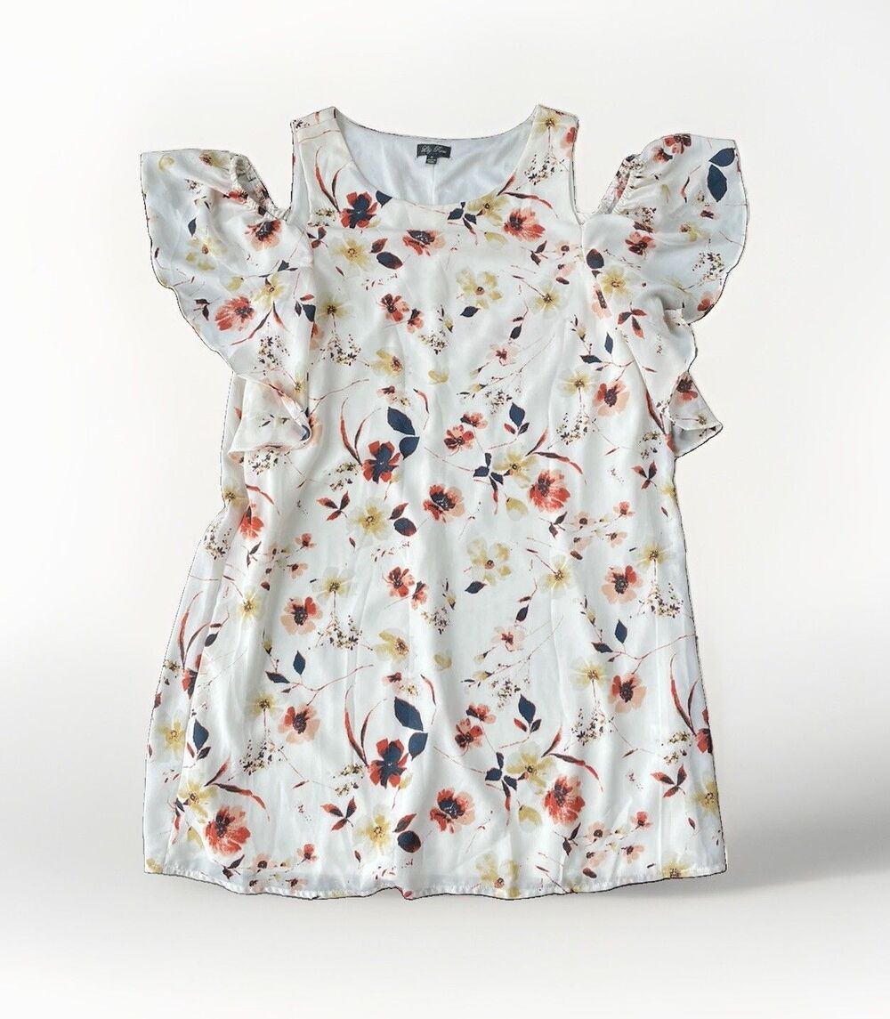 Lily Rose White Floral Mini Dress Size M Cold Shoulder Mini Lined